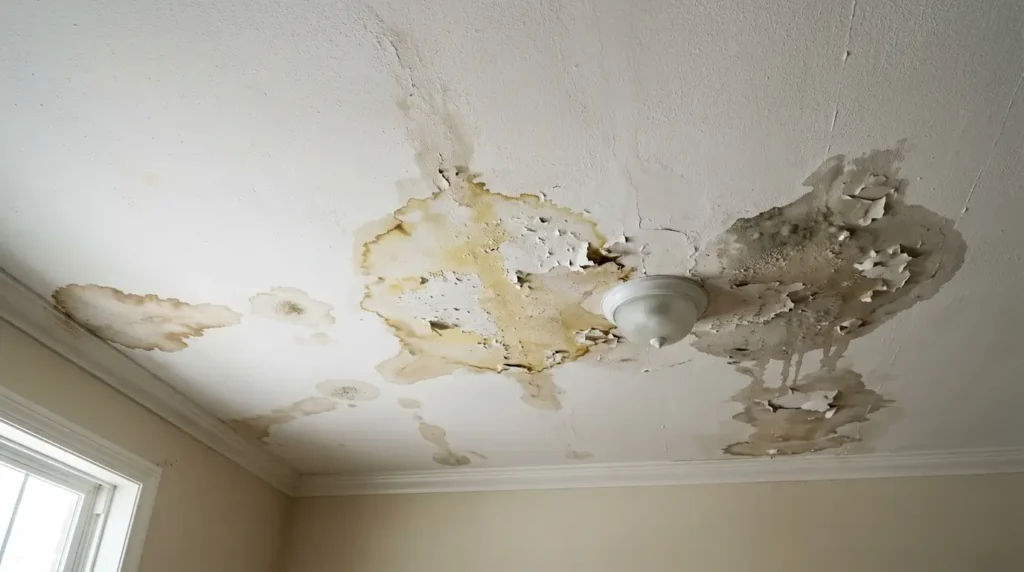 Ceiling water stains and damage