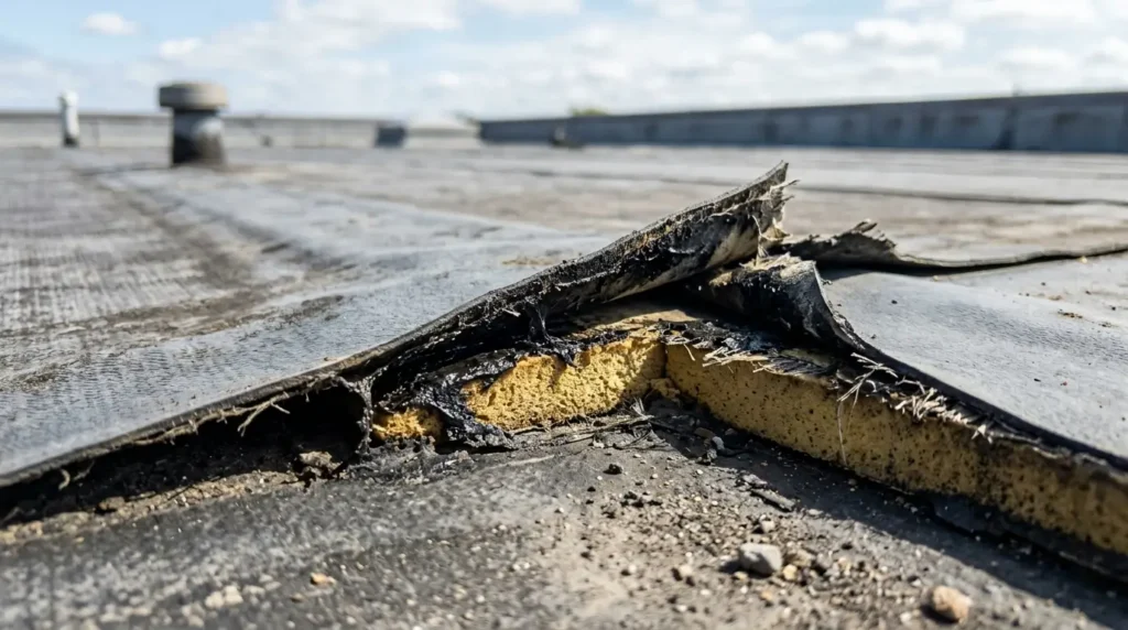 Open seams on flat roof