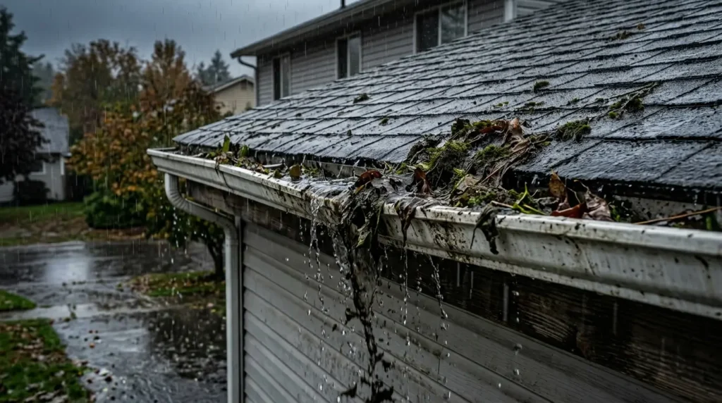 Residential roof clogged gutters 1