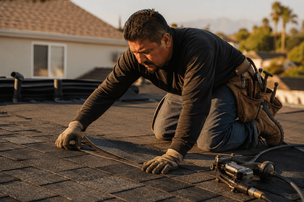 Roofer replace a shingle