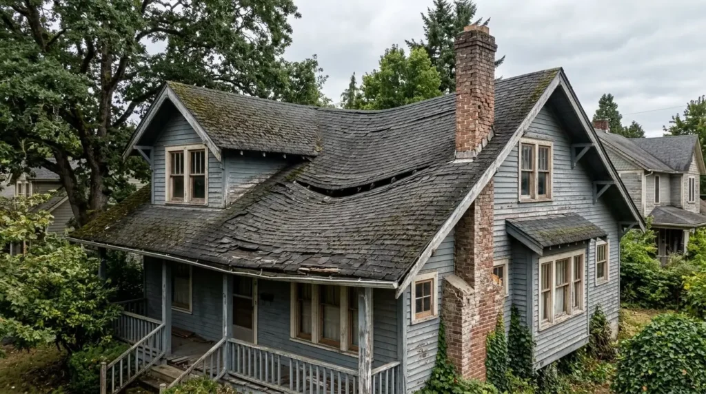 Sagging roof deck uneven roofline