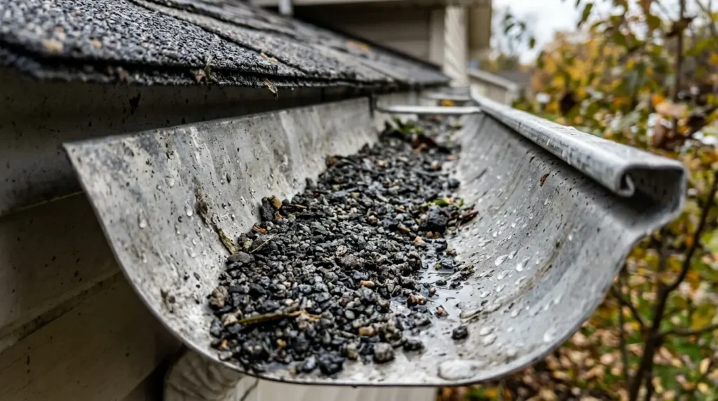 Shingle granules collecting in gutters