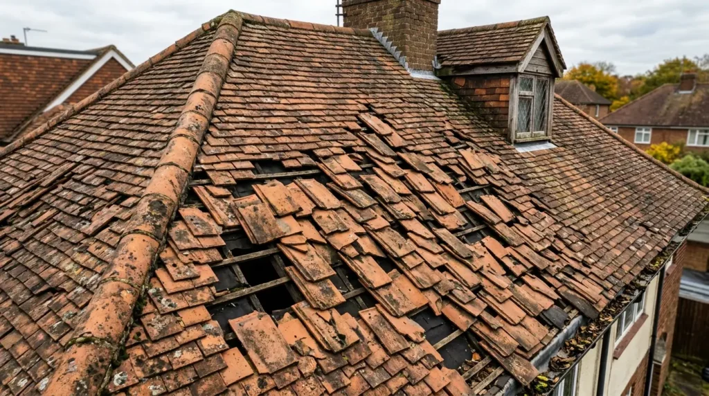Slipped cracked shifting roof tiles