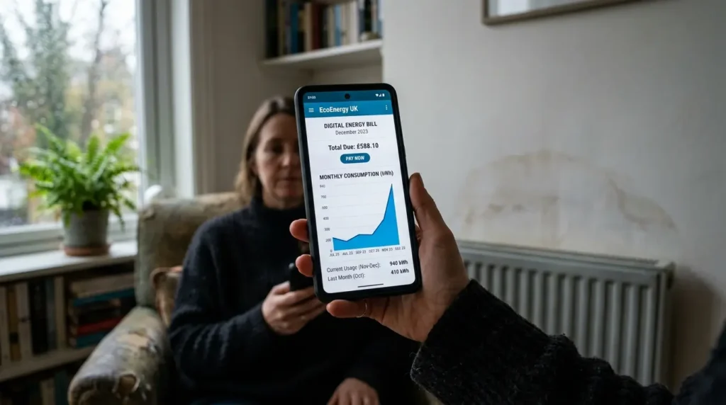 Smartphone displaying energy bill
