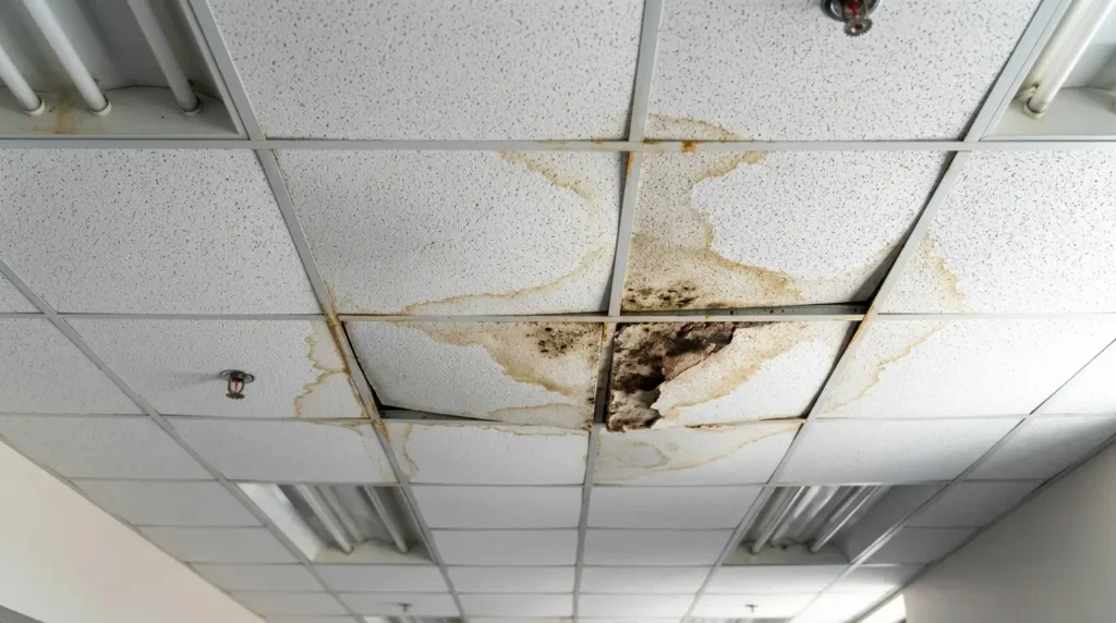 Water stains on ceiling tiles