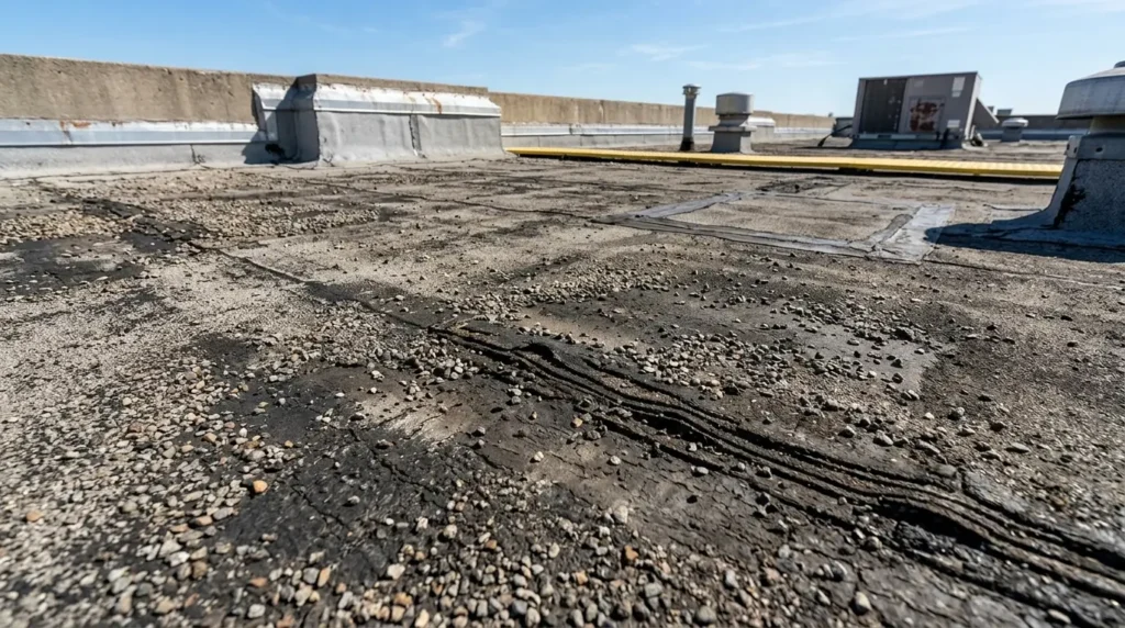 Built-up roof with worn surfacing