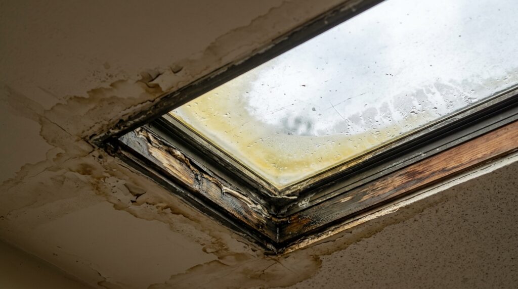 Failing skylight showing warning
