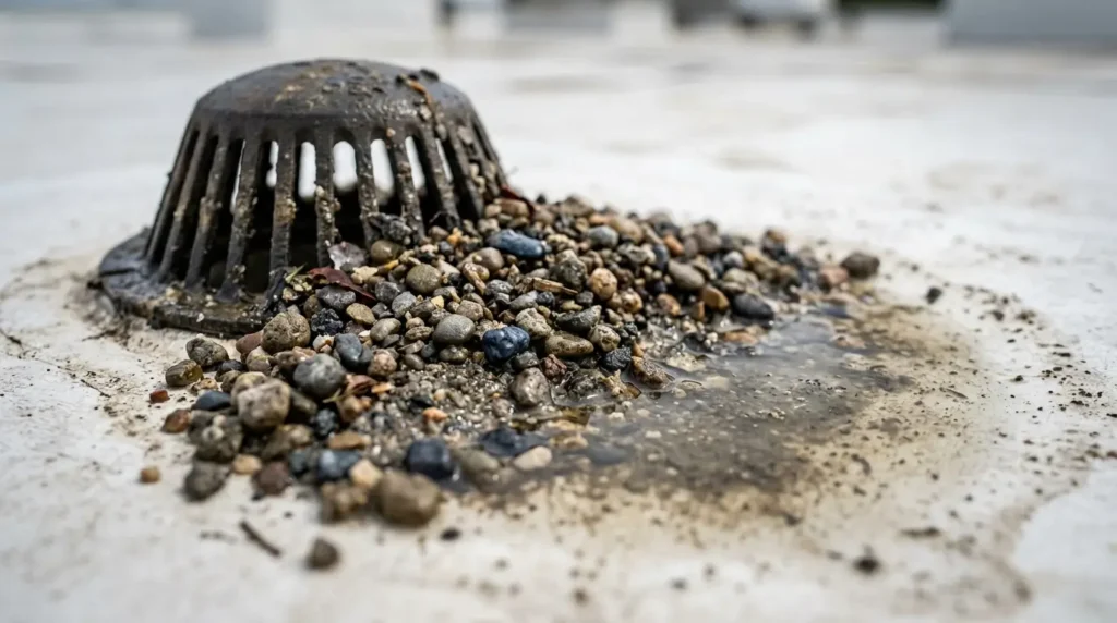 Gravel and debris on roof