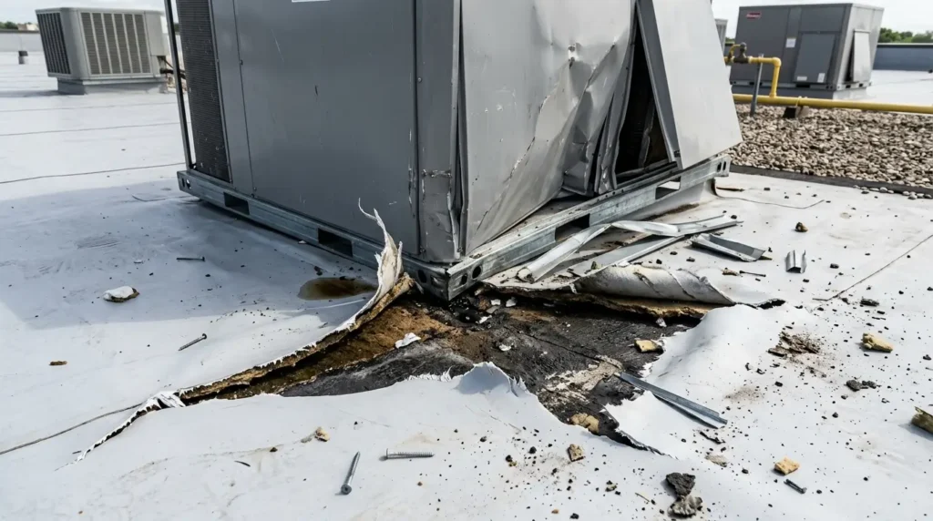 Impact damage on roof membran