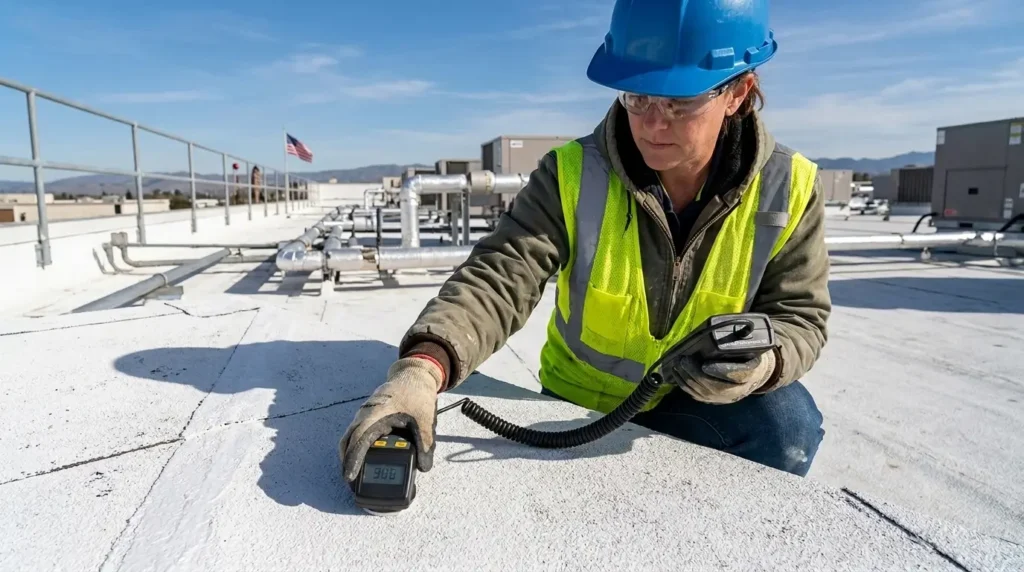 Inspector verifying roof compliance