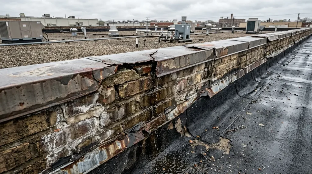 Roof parapet wall cracked coping