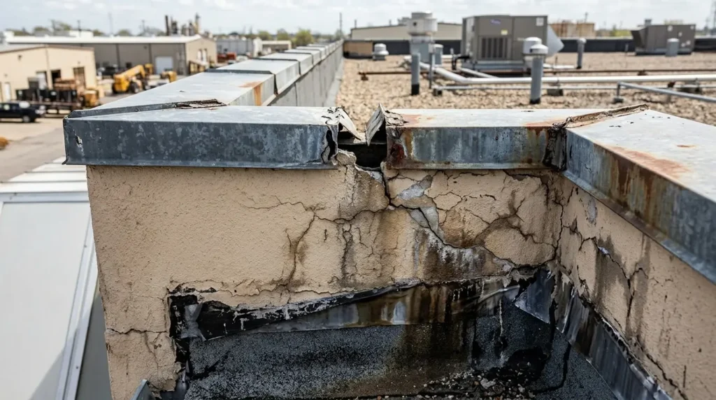 Roof parapet wall damage