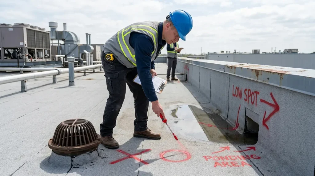 Roof scupper drain system failure