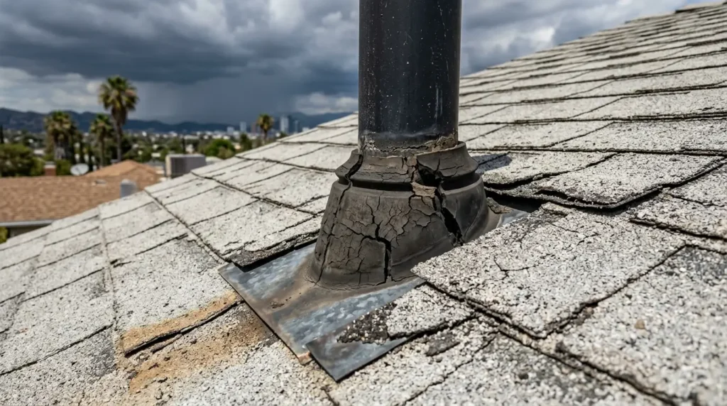Roof shingles cracked by sun