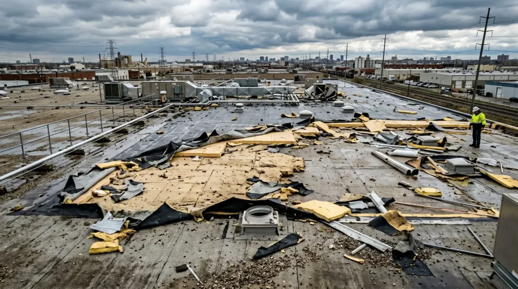 Roof surfacing gone windstorm