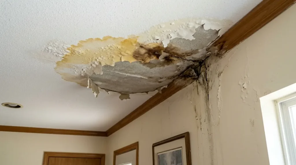 Water stain on ceiling corner